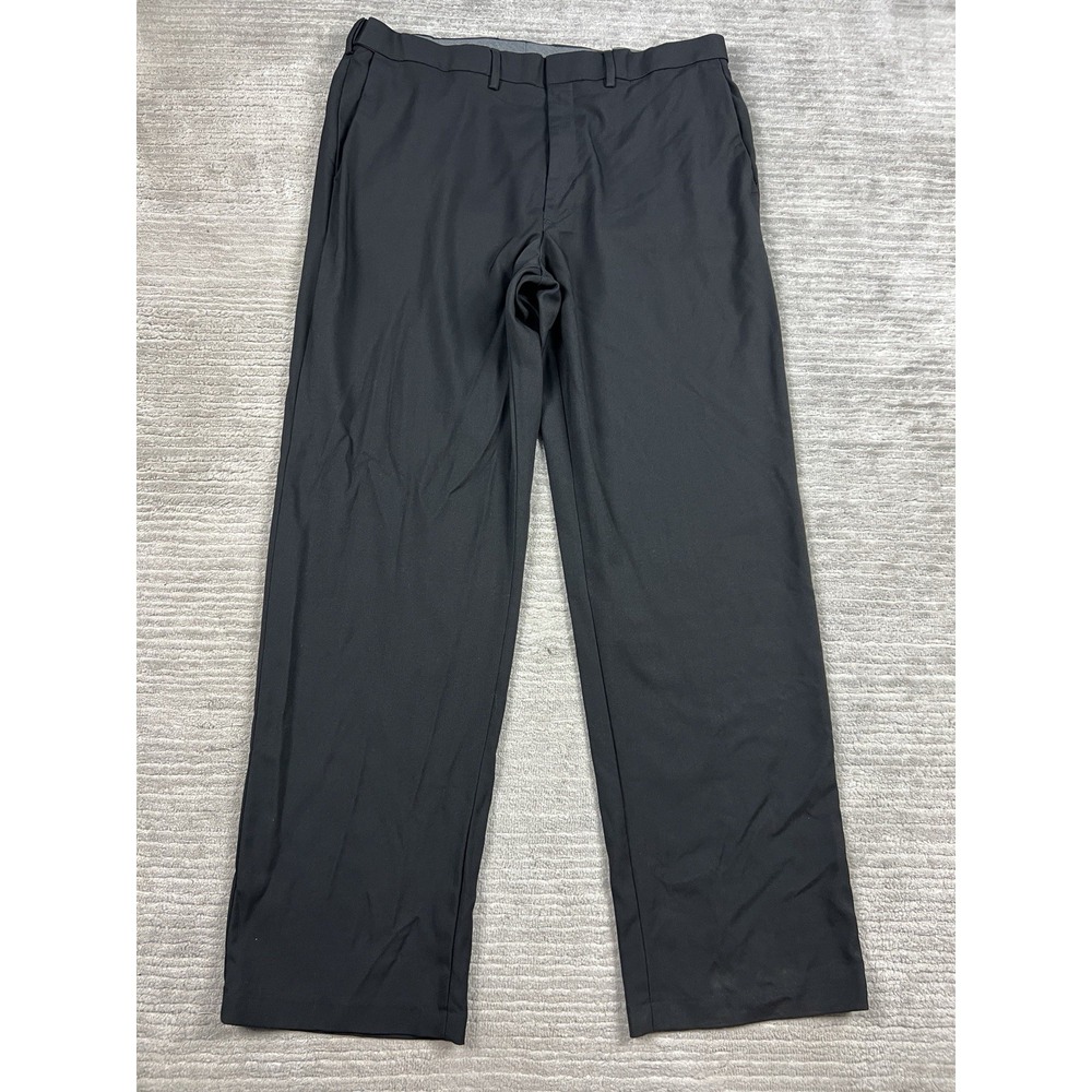 Haggar Dress Pants Mens 38x32 Black Straight Leg Expandable Waist Flat Front